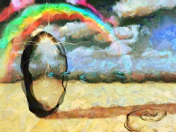 Сюрреалізм Водні Краплі Проходять Через Небо Спіраль Часу Веселки Хмарному — стокове фото