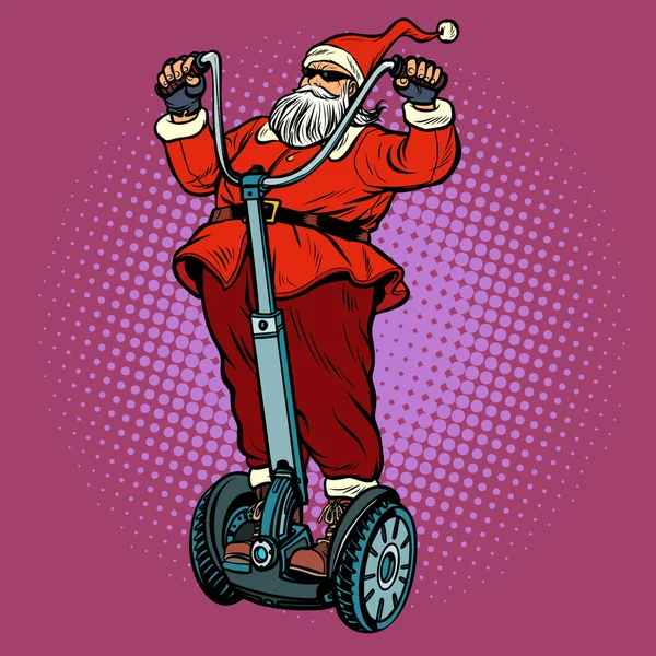 Motociclista Papai Noel Com Presentes Natal Monta Uma Scooter Elétrica — Fotografia de Stock