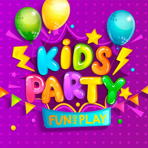 Kids Party Welcome Banner Cartoon Style Balloons Flags Boom Frame — Stock Photo, Image