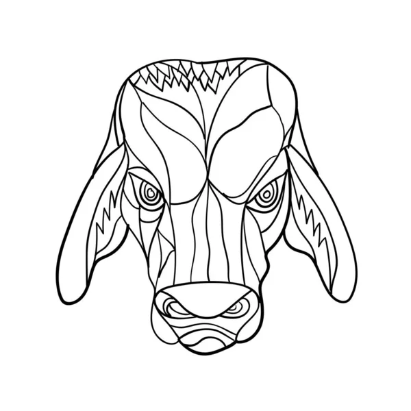 马赛克低多边形样式插图的梵 Bulll 头从前面看在孤立的白色背景做黑和白 — 图库照片
