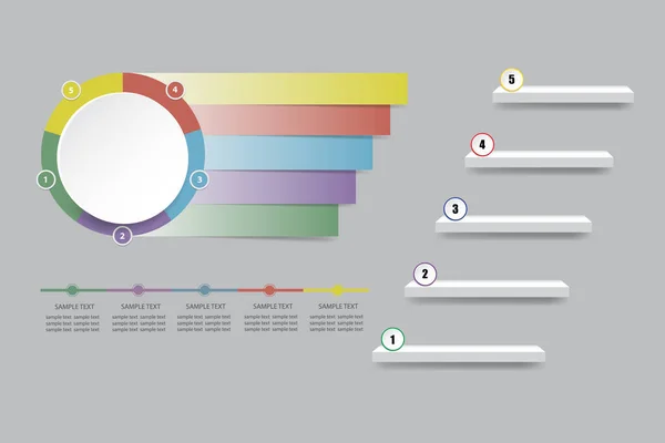 Blank Infographic White Circle Color Labels Empty Staircase Showing Five — Stock Photo, Image