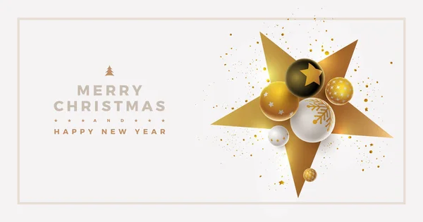 Vector Christmas New Year Greeting Banner Design White Black Gold — Stock Photo, Image