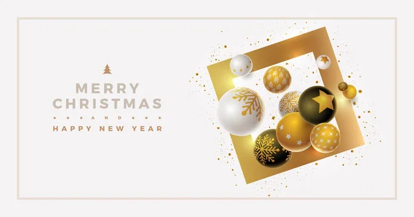 Vector Christmas New Year Greeting Banner Design White Black Gold — Stock Photo, Image
