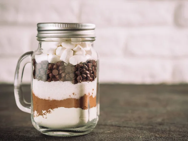 Varm Choklad Blanda Mason Jar Hemmagjord Mix Från Kakao Torr — Stockfoto