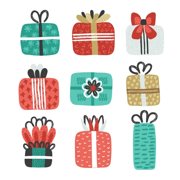 Vector Set Different Textured Gift Boxes Hand Drawn Elements Doodle — Stock Photo, Image