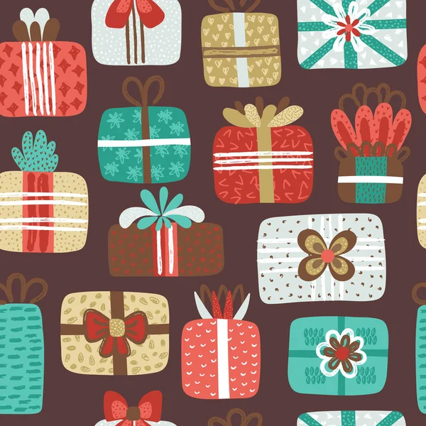 Seamless Pattern Different Textured Gift Boxes Hand Drawn Elements Background — Stock Photo, Image