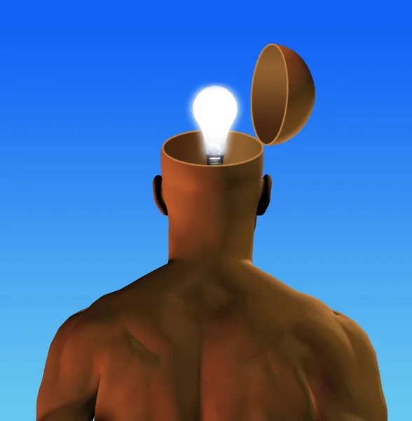 Mann Mit Offenem Kopf Und Glühender Glühbirne — Stockfoto