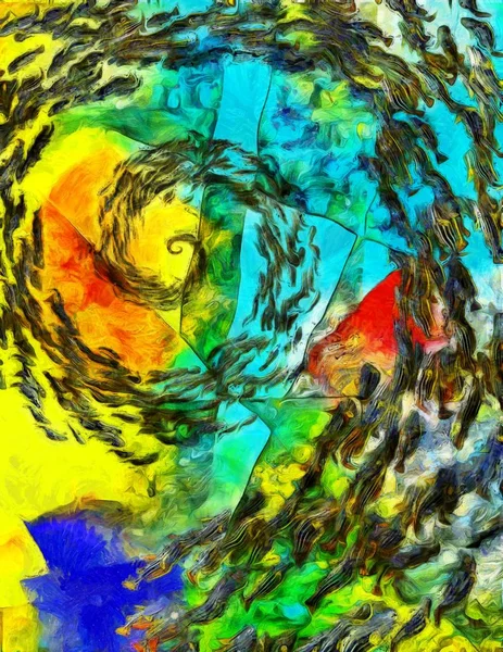 Pintura Abstrata Vórtice Peixes — Fotografia de Stock