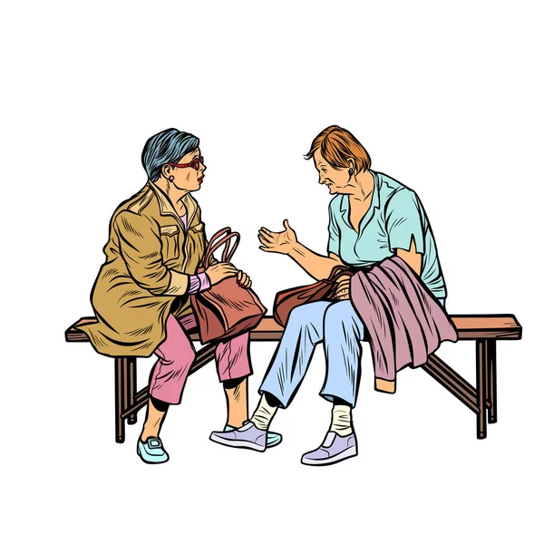 Две Пожилые Женщины Сидящие Скамейке Винтажный Китч Ретро Вектором Поп — стоковое фото
