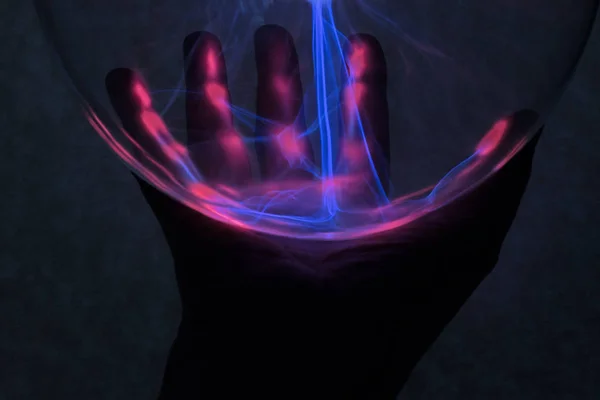 Background Hand Illuminated Plasma Plasma Lamp — Stock Photo, Image