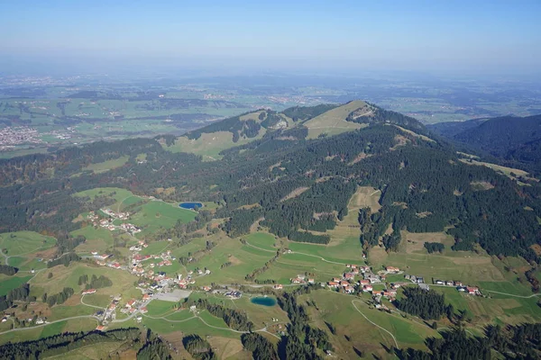 Vue Aérienne Depuis Gyrocopter Paysage Allgu Avec Villes Villages Lacs — Photo