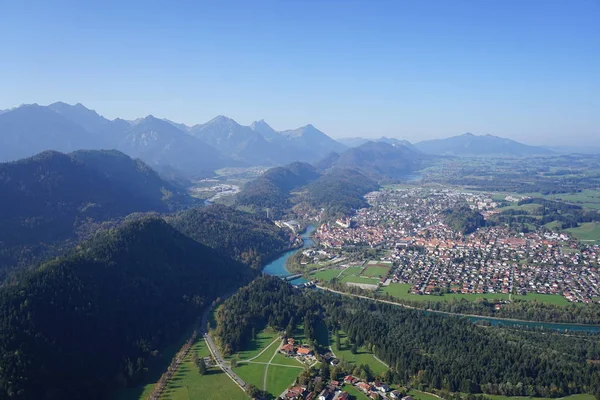 Vista Aérea Girocopter Paisagem Allgu Com Cidades Vilas Lagos Montanhas — Fotografia de Stock