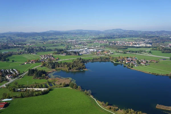 Aerial View Gyrocopter Allgu Landscape Cities Villages Lakes Mountains — Stock Photo, Image