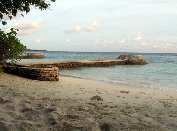 Удивительный Белый Коралловый Песчаный Пляж Одном Мальдивских Островов — стоковое фото