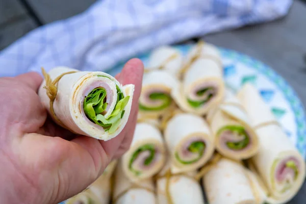 Wrap Ham Salad Hand — Stock Photo, Image