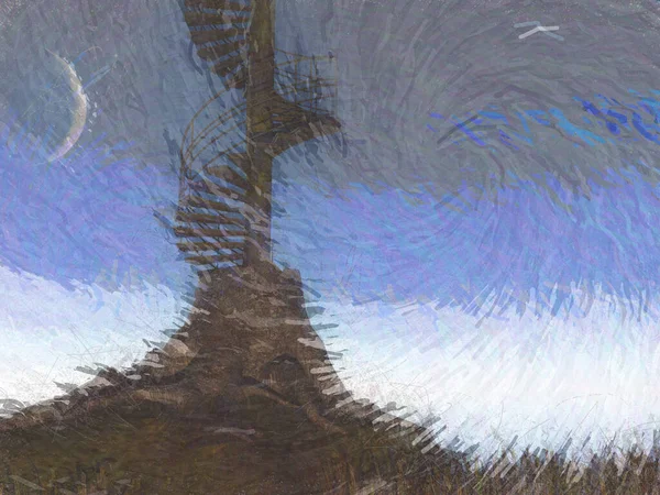 Сюрреалістичне Цифрове Мистецтво Дерево Круглих Сходів — стокове фото