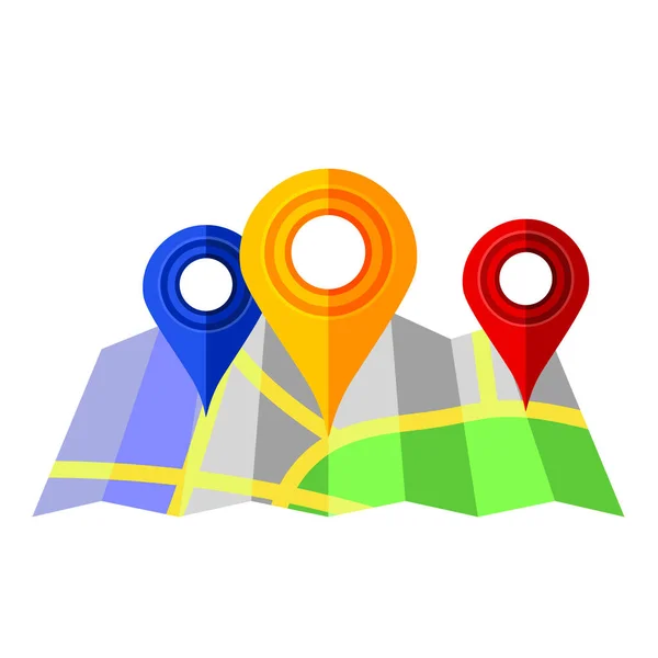 Ponteiro Marcadores Coloridos Com Papel Road Map Gps Navigator Localização — Fotografia de Stock