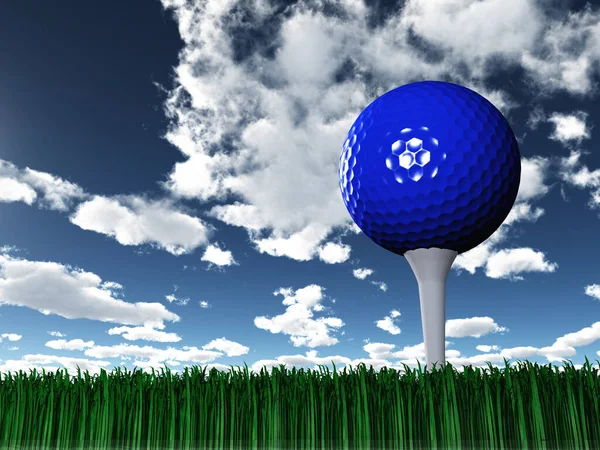 Golf Ball. Green field and cloudy sky.