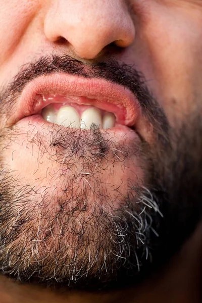 Close Retrato Homem Bonito Com Barba Bigode — Fotografia de Stock