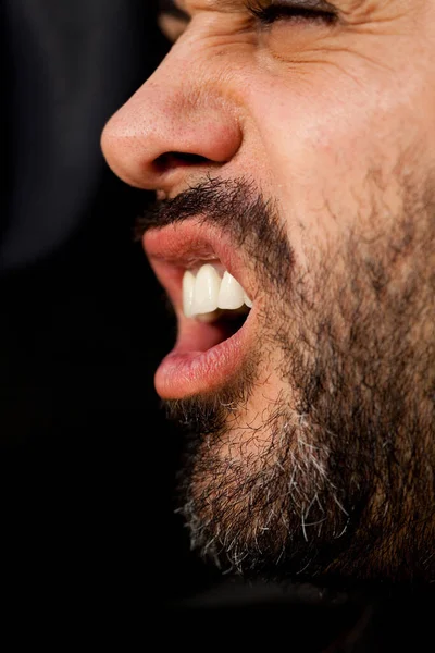 Close Retrato Homem Bonito Com Barba Bigode — Fotografia de Stock