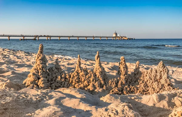 Spiaggia Castello Goccia Molo Ponte Zinnowitz All Alba Mar Baltico — Foto Stock