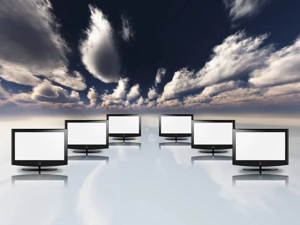 Computers Monitors Clouds Sky Stock Image