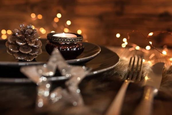 Table Fête Dans Stil Maison Campagne Pour Dîner Noël — Photo