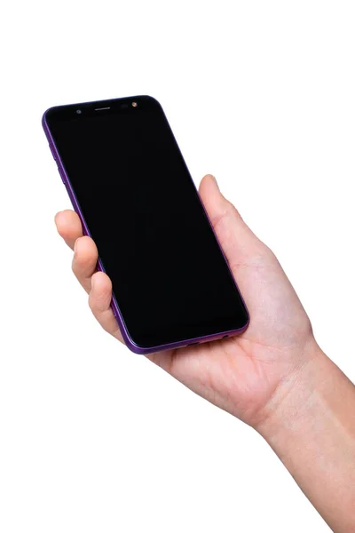 Fechar Mão Uma Mulher Smartphone Móvel — Fotografia de Stock