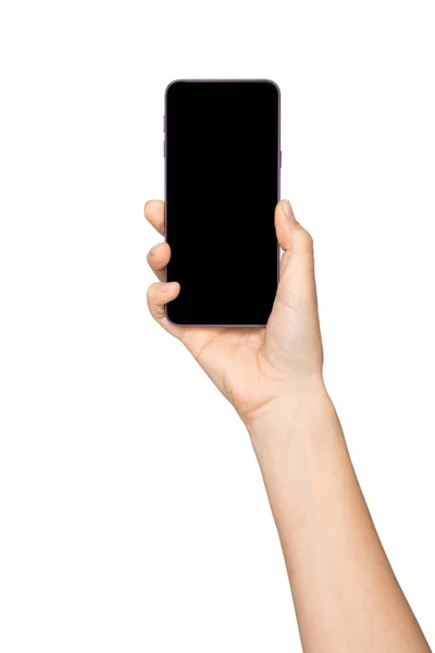 Fechar Mão Uma Mulher Smartphone Móvel — Fotografia de Stock