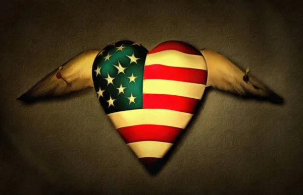 Amerikan Ulusal Renklerinde Kanatlı Kalp — Stok fotoğraf