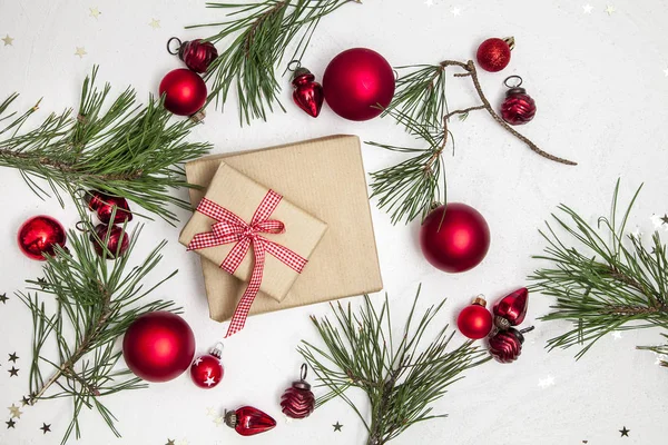 Tarjeta Felicitación Fondo Madera Blanca Navidad Con Decoración Navidad — Foto de Stock