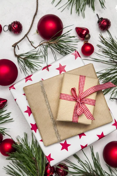 Tarjeta Felicitación Fondo Madera Blanca Navidad Con Decoración Navidad — Foto de Stock