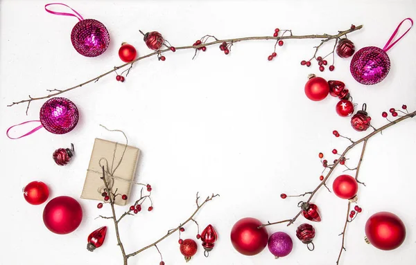 Tarjeta Felicitación Fondo Madera Blanca Navidad Con Decoración Navidad —  Fotos de Stock