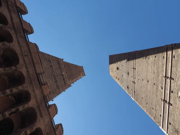 Torre Garisenda Torre Degli Asinelli Eğik Kuleler Diğer Adıyla Due — Stok fotoğraf