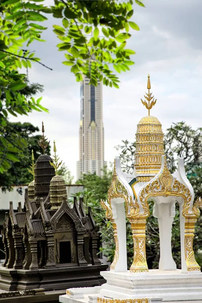 Close Tiro Modelo Templo Pequeno Casa Espírito Budista Bangkok Tailândia — Fotografia de Stock
