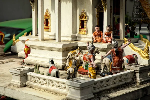 Primer Plano Pequeño Modelo Templo Casa Espíritu Budista Bangkok Tailandia — Foto de Stock