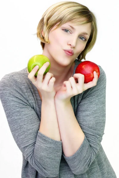 Short Haired Blonde Bride Apples Her Hand — Stock Photo, Image