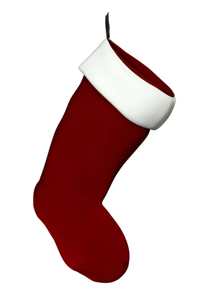 Απόδοση Μιας Κόκκινης Χριστουγεννιάτικης Κάλτσας Που Απομονώνεται Λευκό Φόντο — Φωτογραφία Αρχείου