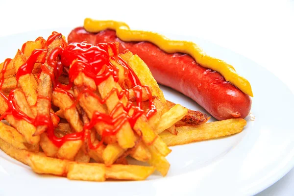 Deutsche Bratwurst Mit Pommes — Stockfoto