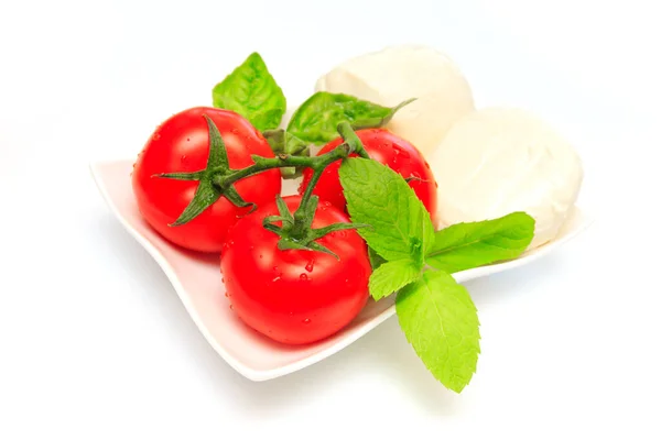 配西红柿和罗勒的莫扎莱 — 图库照片
