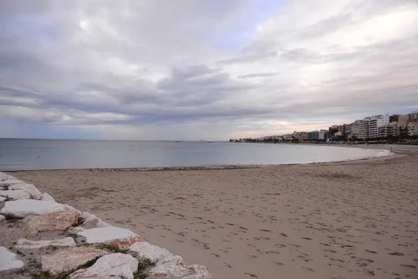 Plaża Morzu Śródziemnym Vila Joiosa Villajoyosa Costa Blanca Hiszpania — Zdjęcie stockowe