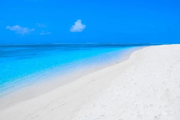Одинокий Песчаный Пляж Бирюзовым Океаном Голубым Небом — стоковое фото