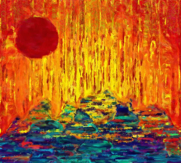 Peinture Abstraite Coucher Soleil Rouge — Photo
