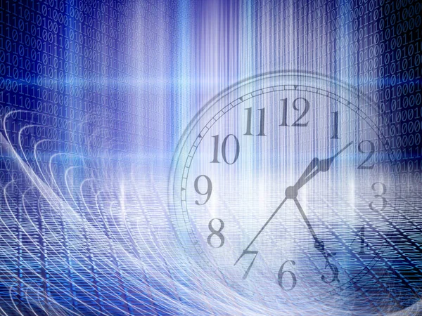 Tecnología Conceptual Imagen Tiempo Código Binario Con Reloj Luces Abstractas — Foto de Stock