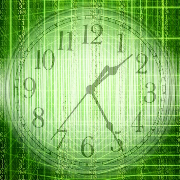 具有时钟和抽象光的二进制代码的概念技术和时间图像 — 图库照片