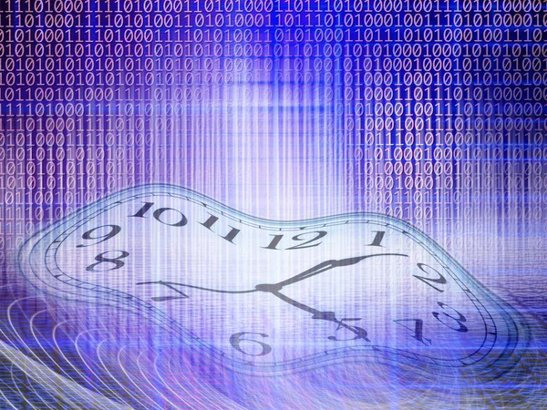 Tecnologia Conceitual Imagem Tempo Código Binário Com Relógio Luzes Abstratas — Fotografia de Stock