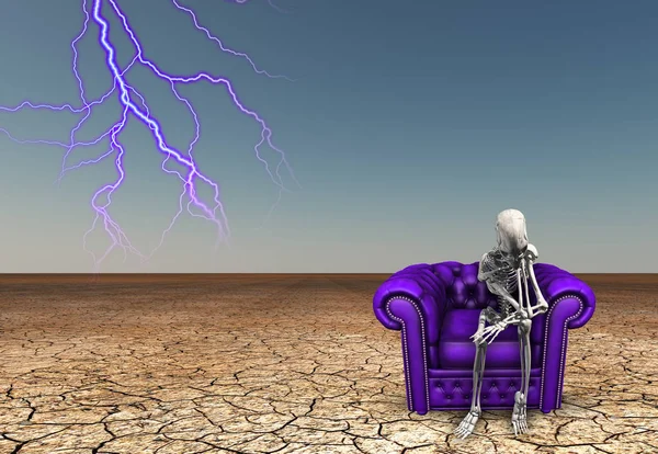 Свет Бьет Рядом Застывшей Скелетной Фигурой Фиолетовое Кресло Оклахоме — стоковое фото