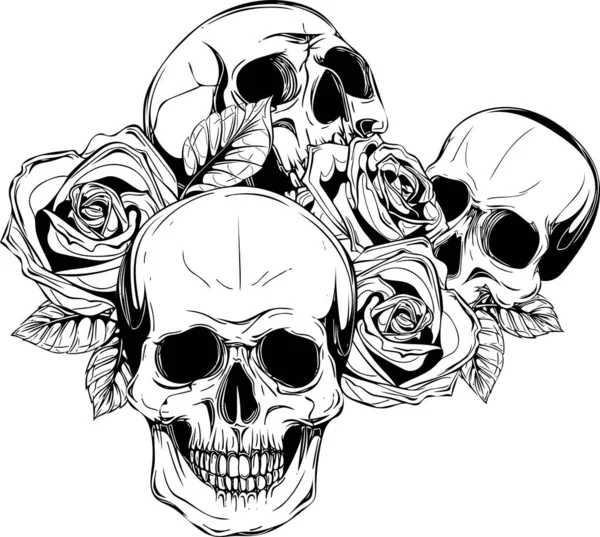 Crânes Avec Des Roses Sur Fond Blanc — Photo