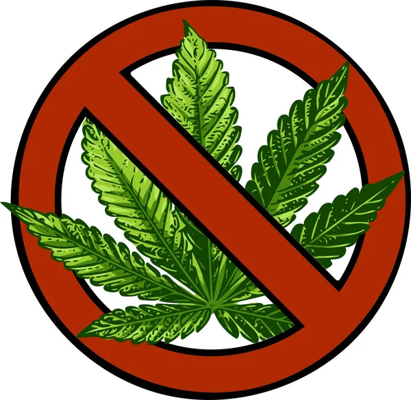 Marijuana Symbolisk Tecken Röd Cirkel Grön Löv Vit Bakgrund Vektor — Stockfoto