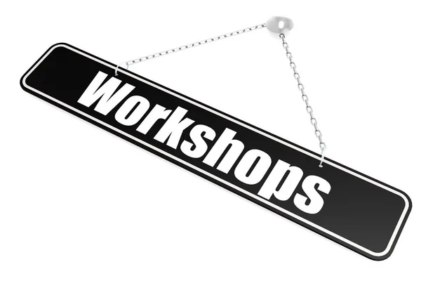 Workshops Palavra Pendurar Banner Parede Renderização — Fotografia de Stock